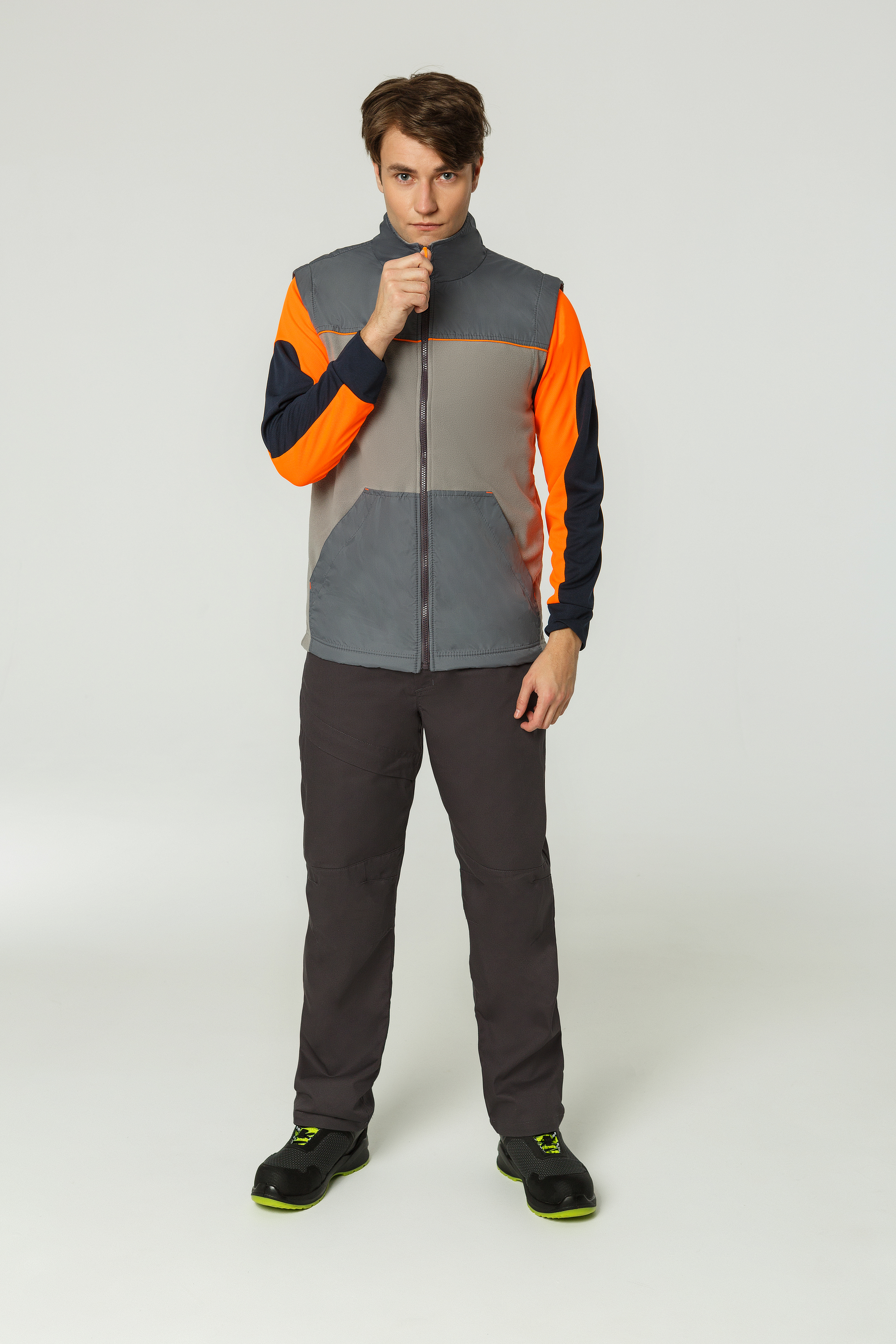 YURINOX Hi-Viz 03 Long Sleeve Safety Polo - Orange / Dark Blue