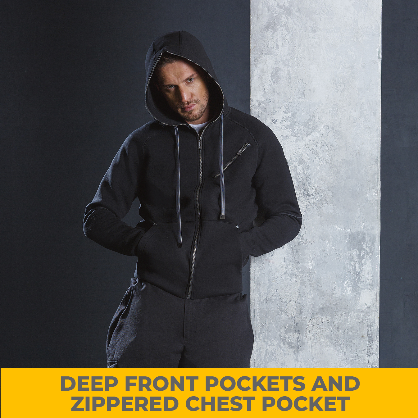 UNIONWORKWEAR FULL ZIP HOODED JACKET 0244, Black - Yurinox Workwear