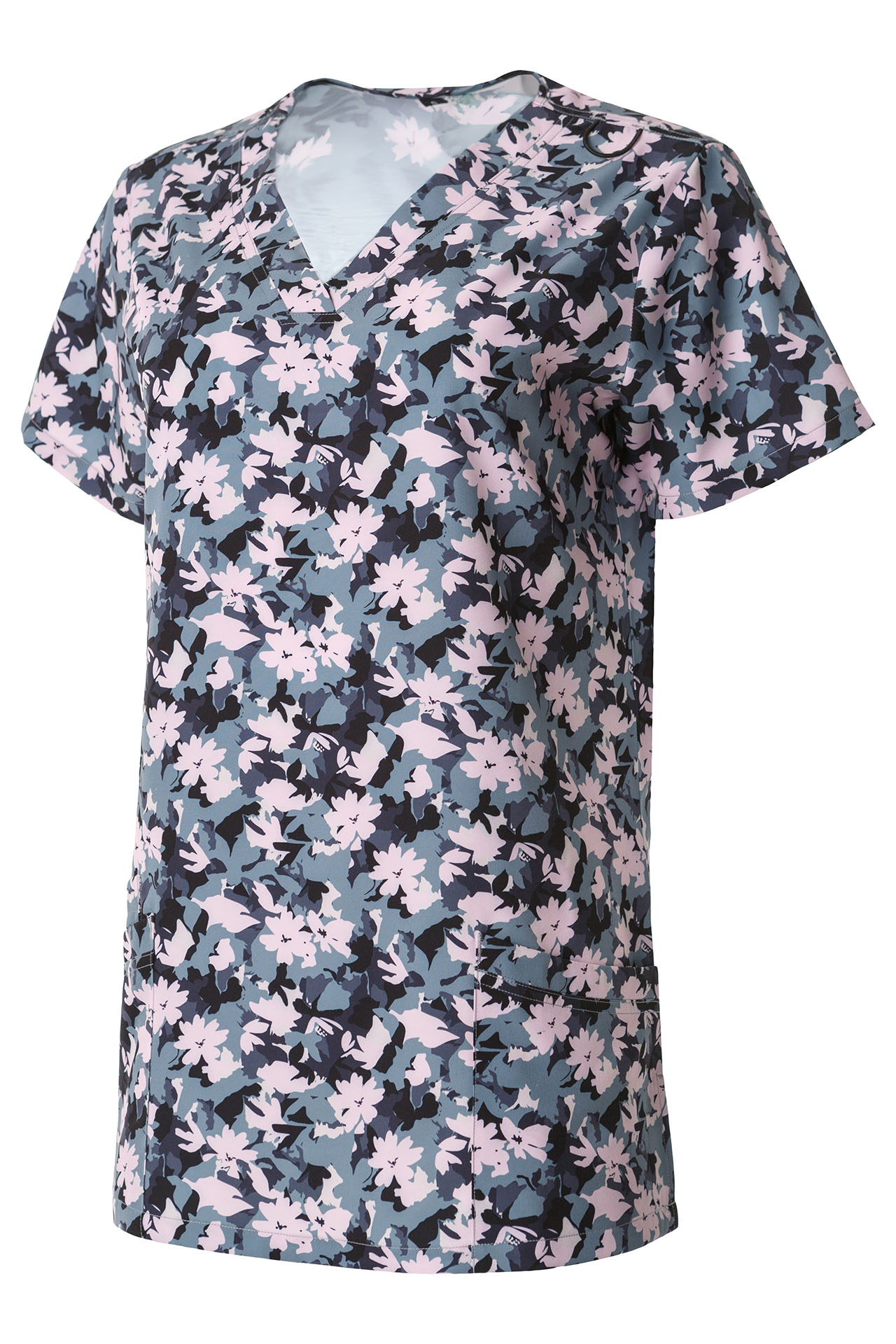 ERGOFIVE ACTIVE Women's V-Neck 4WS Top EAJW02 Print Pink Flowers On Gray