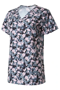 ERGOFIVE ACTIVE Women's V-Neck Top - Print Pink Flowers On Gray